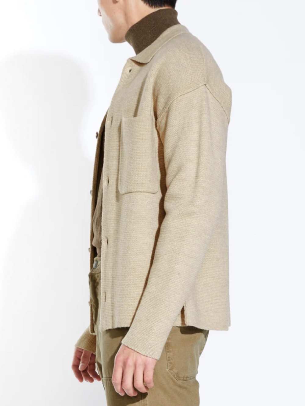 Civil Society Men's "Beaton" Boxy Sweater Jacket – Heather Oatmeal, Size Large - Picture 4 of 9